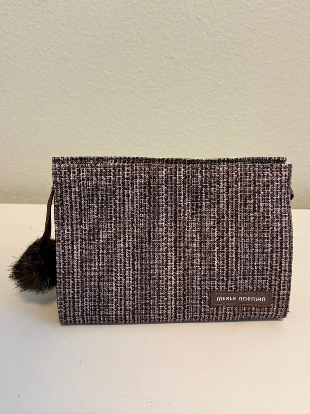 Merle Norman Cosmetic Zippered Bag With Pom